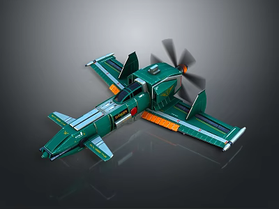 Green Spacecraft Model With Detailed Propellers And Wing Structure For Aerospace Study 3d model