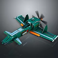 Green Spacecraft Model With Detailed Propellers And Wing Structure For Aerospace Study 3d model