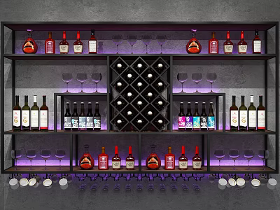 Modern Wine Cabinet Design With Multi Tiered Shelves Wine Bottles And LED Lighting 3d model