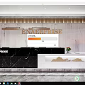 Modern Office Front Desk Reception With Enterprise Logo Black Marble Counter And Red Flower Bouquet