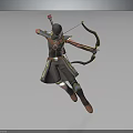 Archer Character In Dynamic Jumping Pose With Bow And Decorative Armor Outfit 3d model