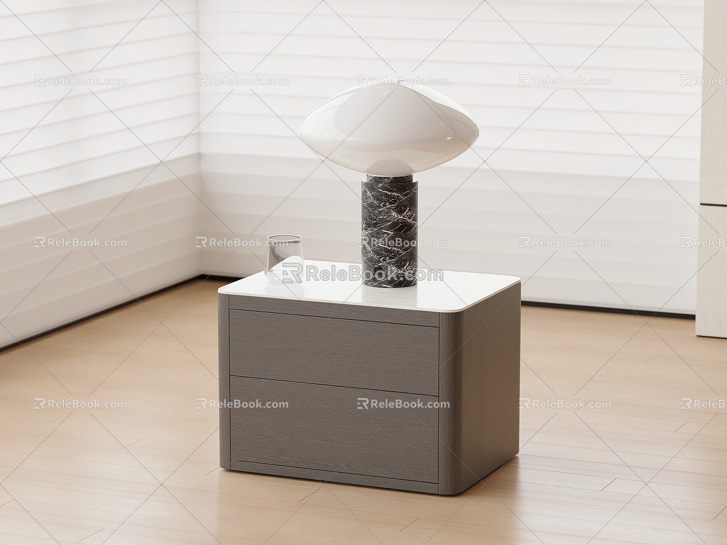 Bedside Table Water Cup Table Lamp Venetian Blinds 3d model