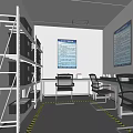 Modern Laboratory Interior With White Shelves Black Chairs Green Countertops And Wall Charts