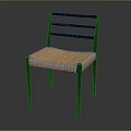 Modern Leisure Chair With Wooden Frame Slat Backrest Woven Seat Cushion And Dark Wooden Legs