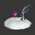 Lifelike Deer Standing By Bare Tree On Snowy Winter Ground Scene
