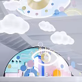 DP Device With Circular Golden Center And Cloud Rainbow Decorations In Indoor Design