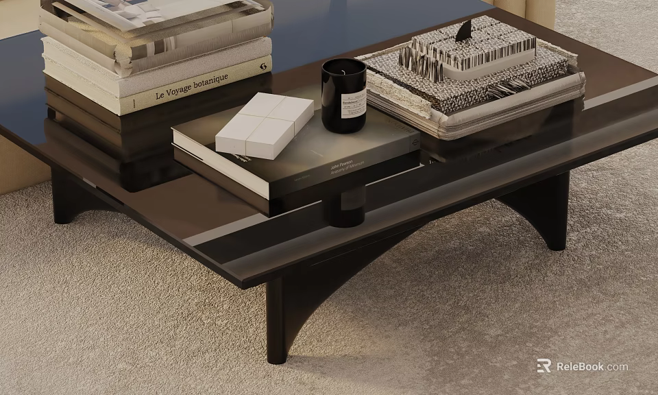Modern Coffee Table Setup With Stacked Books Candle Jar And Decorative Items 3d model