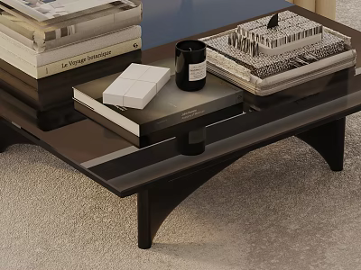 Modern Coffee Table Setup With Stacked Books Candle Jar And Decorative Items 3d model