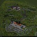 Ancient Architecture Complex Aerial View Surrounded by Lush Trees and Scenic Pathways 3d model