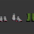 Everyday Life Footwear With Two Pairs Of Sneakers And Green Rain Boots