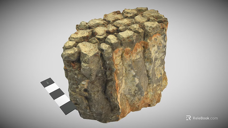 Natural Rock Specimen With Rough Surface And Measuring Scale 3d model
