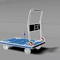 Blue Platform Cart With Silver Handle And Four Wheels For Transport 3d model