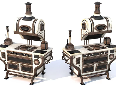 Vintage Kitchen Cabinets Featuring Classic Stove Design And Traditional Wooden Elements 3d model