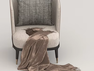 Elegant Cozy Fabric Chair With Gray Textured Cushion And Brown Blanket 3d model