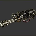 Futuristic Heavy Machine Gun With Multiple Barrels Mechanical Design And Orange Details