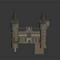 Medieval Castle Architecture With Stone Towers Pointed Spires And Archway Design
