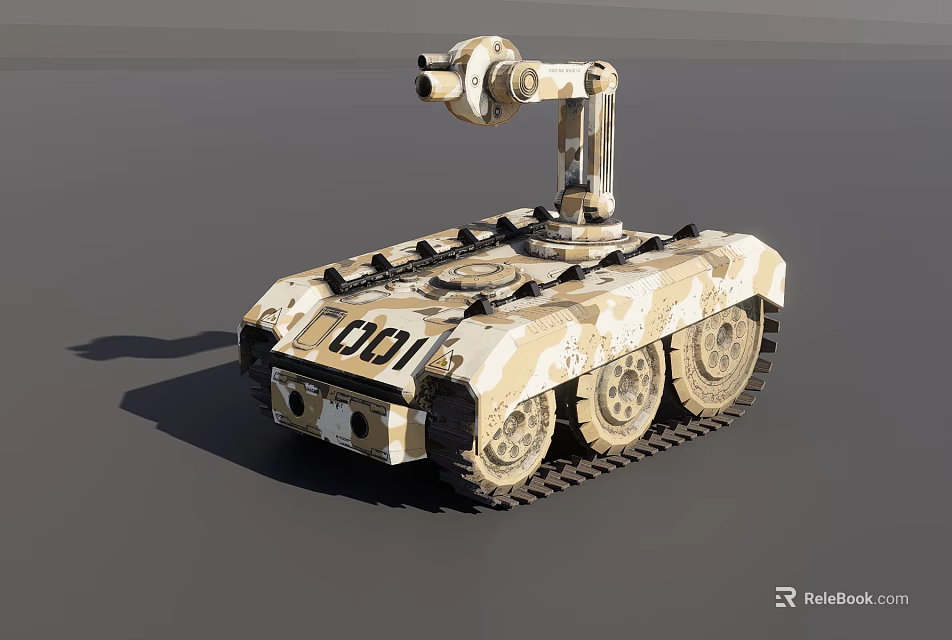 Unmanned Tracked Weapon Platform Camouflage Painted With Turret And Serial Number 001 3d model 