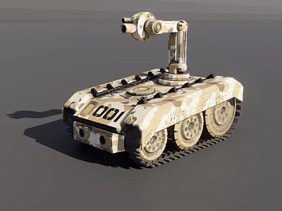 Unmanned Tracked Weapon Platform Camouflage Painted With Turret And Serial Number 001 3d model