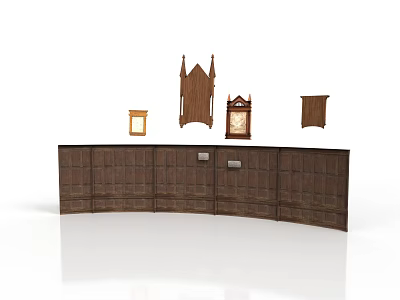 Wooden Architectural Components Display With Curved Cabinet Gabled Framed And Paneled Elements 3d model
