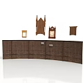Wooden Architectural Components Display With Curved Cabinet Gabled Framed And Paneled Elements