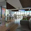 Modern Reception Desk Area With Circular Sky Ceiling Light Green Lawn And World Map Wall
