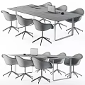 Black Modern Conference Table With Brown Chairs Metal Legs And Laptop On Top