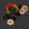 Cartoon Drummer Playing Complete Drum Set With Cymbals Sticks And Stool