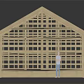 Wooden Building Model Structure with Framed Walls Roof Trusses and Standing Figure