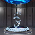 Futuristic Sci Fi Interior With Circular Platform Glowing Rings And Floating Objects 3d model