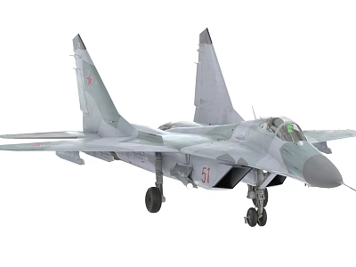 Gray Military Fighter Jet With Number 51 Red Insignia Cockpit Wings And Tail Fins 3d model