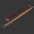 Golden Decorative Sword With Intricate Hilt And Wooden Scabbard Design