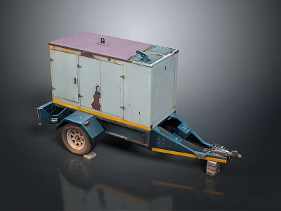 Portable Industrial Equipment With Enclosed Cabinet On Trailer Mounted Frame And Wheels 3d model