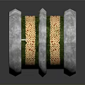 Three Piece Gray Framed Decorative Living Accessory With Gold Patterns And Green Glow