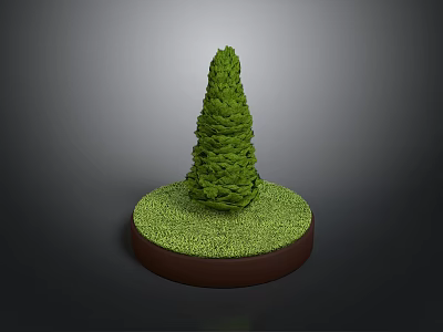 3D Green Conical Tree Model On Round Grass Covered Base 3d model