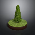 3D Green Conical Tree Model On Round Grass Covered Base