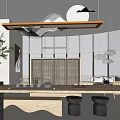 Modern Tea House Interior Design With Large Windows Wooden Furniture And Curved Sofa