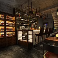 Modern Bar Interior With Wine Racks Bar Counter Pendant Lighting And Leather Bar Stools