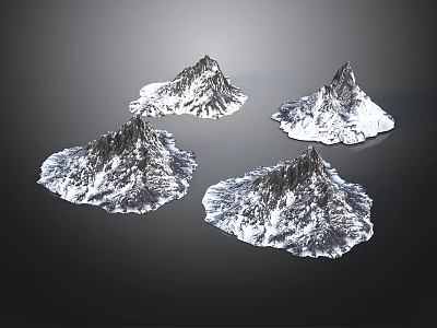 Silver Mountain Shaped Decorative Models With Textured Surfaces Against Black Background 3d model