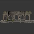 Historic Circular Stone Medieval Castle Structure With Towers Arched Doorways Stone Walls And Pedestal Base