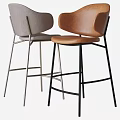 Modern Bar Stools With Curved Backrest And Metal Legs In Brown Black