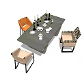 Modern Dining Table Set With Leopard Print Chairs Tableware And Candle Holders 3d model