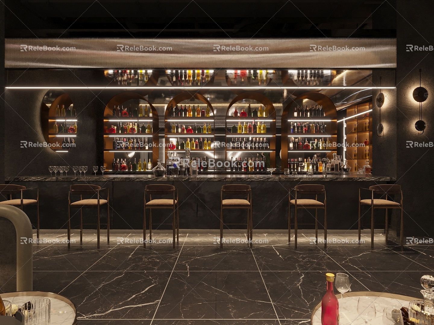 Modern Light Luxury Dark Bar Dark Bar 3d model