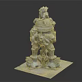Ancient Stone Sculpture With Lion Figure And Mythical Creatures On Ornate Base