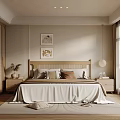 Modern Bedroom Interior With Wooden Headboard Nightstands Area Rug And Sunlight Through Large Windows