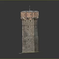 Medieval Brick Tower Architectural Model With Red Top And Green Base