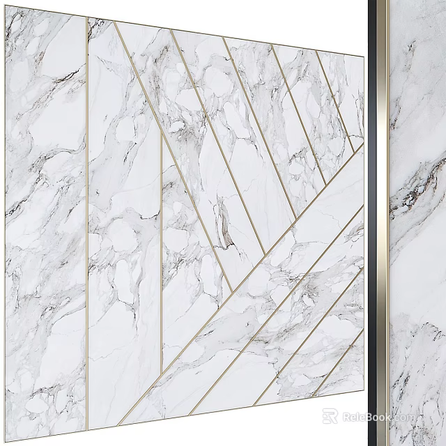 Elegant Modern TV Background Wall Design With Marble And Gold Lines 3d model
