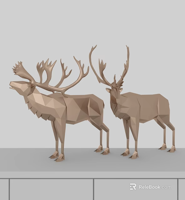 Two Polygonal Deer Ornamental Decor Set For Home Decoration 3d model 