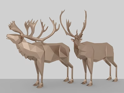 Two Polygonal Deer Ornamental Decor Set For Home Decoration 3d model