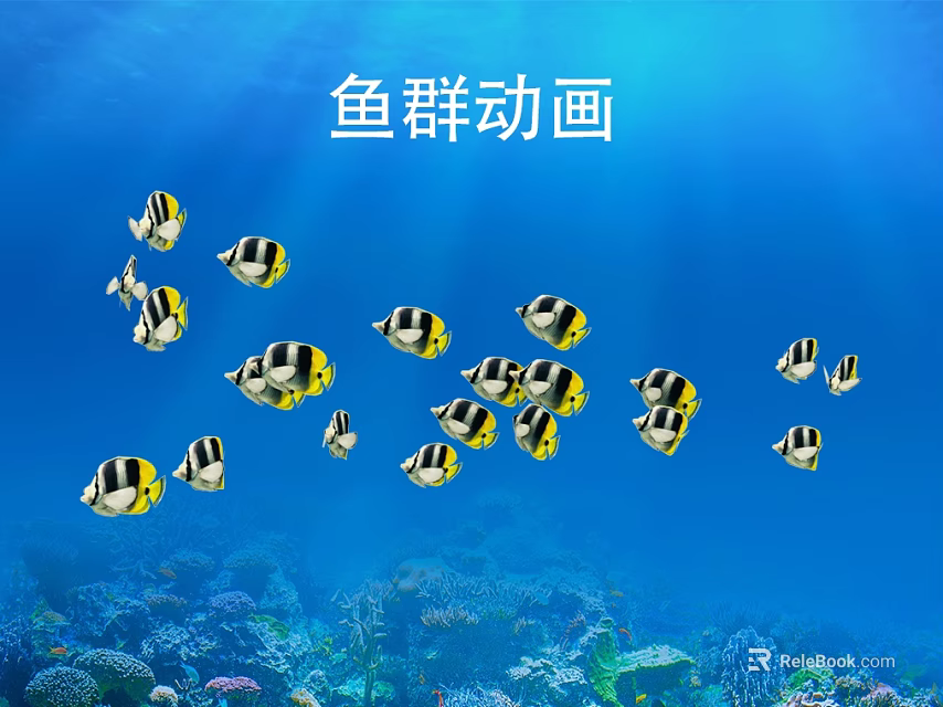 Animated School of Tropical Fish Swimming in Vibrant Underwater Coral Reef Scene 3d model 