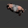 Shirtless Muscular Man With White Hair Holding Long Sword Wearing Pants And Boots 3d model